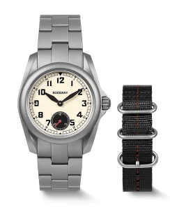 Boderry VOYAGER S72 72-Hour Power Reserve Titanium Automatic Field Watch, 100M Water Resistant Cream/Bracelet