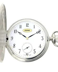 Zeno-Watch Basel Pocket Watch Savonette - Silver numbers manual (Same model also available with roman numbers)