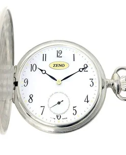 Zeno-Watch Basel Pocket Watch Savonette - Silver numbers manual (Same model also available with roman numbers)