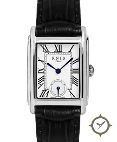 KNIS Kyoto Classic Rectangular Silver Crocodile Embossed Leather Black KN004-SVBKC