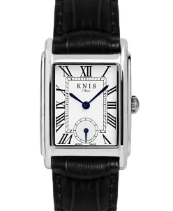 KNIS Kyoto Classic Rectangular Silver Crocodile Embossed Leather Black KN004-SVBKC