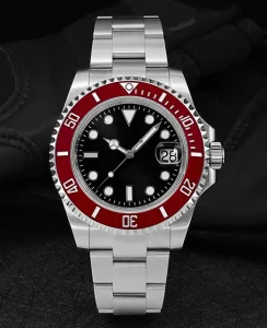 San Martin SN019-G NO LOGO SW200 Black dial with red bezel insert