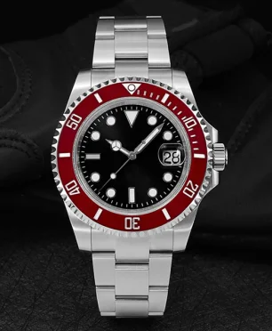 San Martin SN019-G NO LOGO SW200 Black dial with red bezel insert