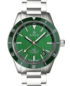 KNIS Kyoto GMT Automatic Divers Watch Green Stainless Steel Bracelet (KN007-GR)