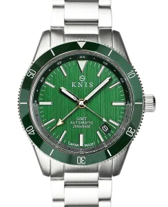 KNIS Kyoto GMT Automatic Divers Watch Green Stainless Steel Bracelet (KN007-GR)