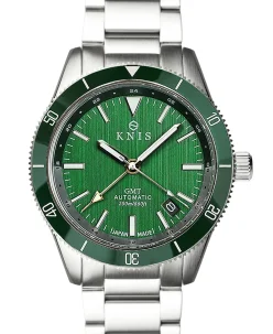 KNIS Kyoto GMT Automatic Divers Watch Green Stainless Steel Bracelet (KN007-GR)