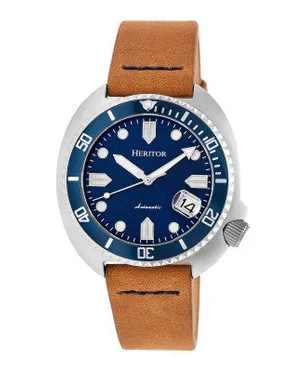 Heritor Watches Heritor Automatic Morrison Leather-Band Watch w/Date Leather Camel/Blue