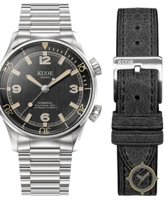 Kuoe SOMBRERO 90-011, Black Linen Textured Dial, 20 BAR Water Resistant