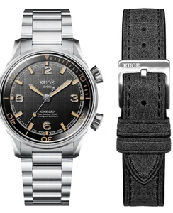 Kuoe SOMBRERO 90-011, Black Linen Textured Dial, 20 BAR Water Resistant