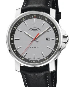 Mühle Glashütte 29er Big in silver-grey with black leather strap