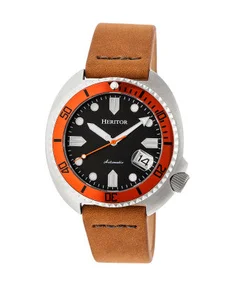 Heritor Watches Heritor Automatic Morrison Leather-Band Watch w/Date Leather Camel/Silver