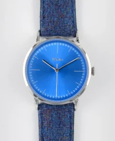Vario Eclipse Topaz Blue Sweeping Quartz Dress Watch on Harris Tweed Watch Strap