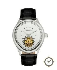 Heritor Automatic Hayward Semi-Skeleton Leather-Band Watch