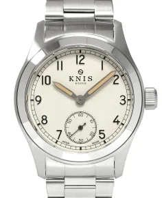 KNIS Kyoto Retro Military Watch - Off-White Dial with Stainless Steel Band KN003-WHSS