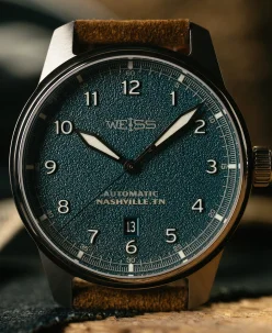 Weiss Watch Company Automatic Standard Issue Field Watch with Date Textured Denim Dial