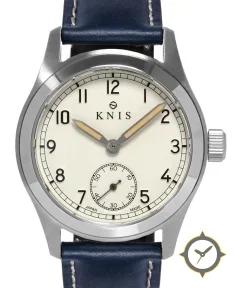 KNIS Kyoto Retro Military Watch - Off-White Dial with Navy Leather Strap KN003-WHNVLE