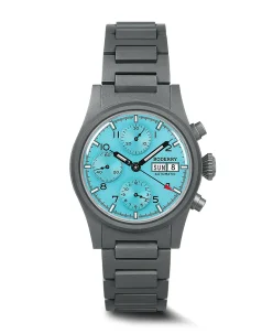 Boderry LANDMASTER Chronograph Titanium Automatic Tritium Field Watch Ice Blue-bracelet