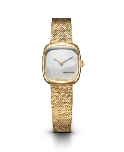 Dennison Mini White MOP In Gold Gold Bark Mesh