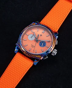 Wicked Watch Co. Peacock Timascus Chronograph Orange MOP