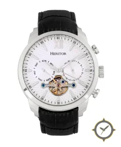 Heritor Automatic Arthur Semi-Skeleton Leather-Band Watch w/ Day/Date