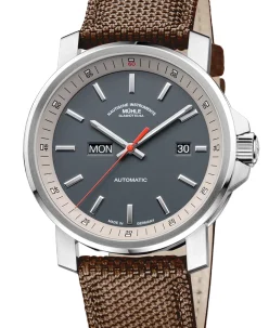 Mühle Glashütte 29er Day/Date with coffee-brown canvas strap