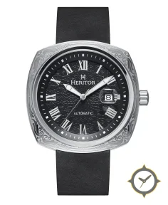 Heritor Automatic Davenport Engraved-Case Leather-Band Watch w/ Date