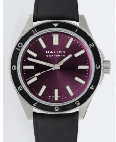 HALIOS SEAFORTH IV Sunburst Plum Rotating Bezel 12-hour Titanium Rubber Strap Only