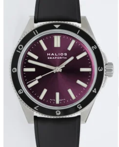 HALIOS SEAFORTH IV Sunburst Plum Rotating Bezel 12-hour Titanium Rubber Strap Only