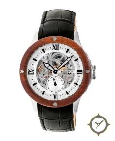 Heritor Watches Heritor Automatic Belmont Wood Bezel Skeleton Leather-Band Watch