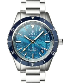 KNIS Kyoto Meteorite GMT Automatic Divers Watch Blue Stainless Steel Bracelet (KN007-MTBL)