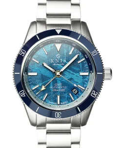 KNIS Kyoto Meteorite GMT Automatic Divers Watch Blue Stainless Steel Bracelet (KN007-MTBL)