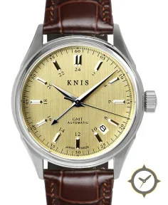 KNIS Kyoto Classic GMT Automatic Champagne Gold Brown Leather Strap (KN008-SGBRLE)