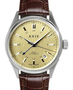KNIS Kyoto Classic GMT Automatic Champagne Gold Brown Leather Strap (KN008-SGBRLE)
