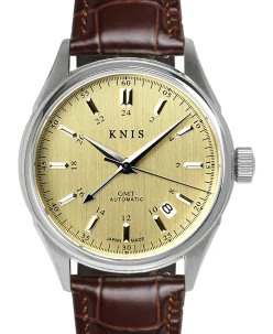 KNIS Kyoto Classic GMT Automatic Champagne Gold Brown Leather Strap (KN008-SGBRLE)