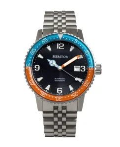 Heritor Watches Heritor Automatic Dominic Bracelet Watch w/Date Light Blue&Orange/Black