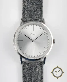 Vario Eclipse Pyrite Silver Sweeping Quartz Dress Watch on Harris Tweed Watch Strap