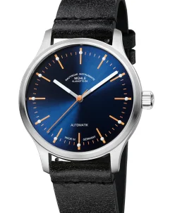 Mühle Glashütte Panova Blue with black/grey leather strap
