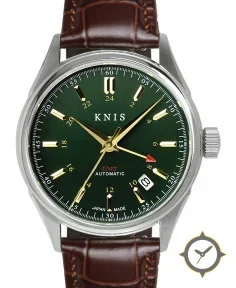 KNIS Kyoto Classic GMT Automatic Green Brown Leather Strap (KN008-GRBRLE)