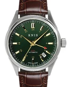 KNIS Kyoto Classic GMT Automatic Green Brown Leather Strap (KN008-GRBRLE)