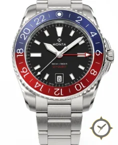 Monta Skyquest, Black Dial, Blue/Red Aluminum Bezel