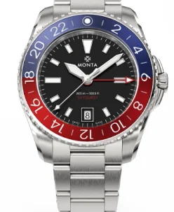 Monta Skyquest, Black Dial, Blue/Red Aluminum Bezel