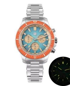 San Martin SN0118-JS Gradient Light Blue Dial With Orange Bezel Insert Stainless Steel Bracelet