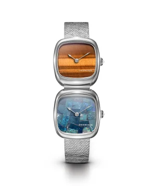 Dennison Dual Time Mini Tiger Eye & Opal In Steel