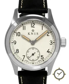 KNIS Kyoto Retro Military Watch - Off-White Dial with Black Leather Strap KN003-WHBKLE