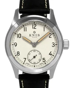 KNIS Kyoto Retro Military Watch - Off-White Dial with Black Leather Strap KN003-WHBKLE