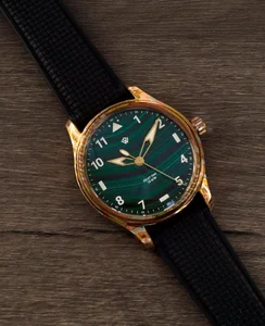 Wicked Watch Co. Flieger Polished Mokume Gane & Malachite