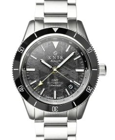 KNIS Kyoto Meteorite GMT Automatic Divers Watch Black Stainless Steel Bracelet (KN007-MT)