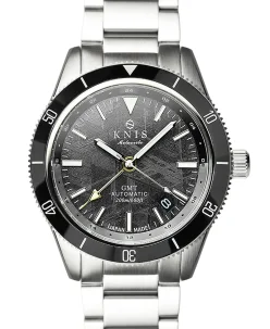 KNIS Kyoto Meteorite GMT Automatic Divers Watch Black Stainless Steel Bracelet (KN007-MT)