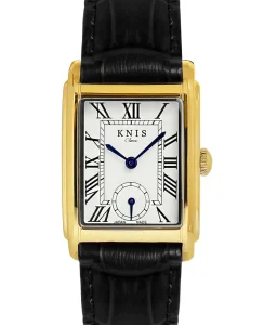 KNIS Kyoto Classic Rectangular Gold Crocodile Embossed Leather Black KN004-GDBKC