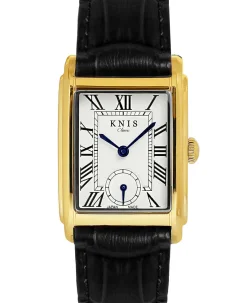 KNIS Kyoto Classic Rectangular Gold Crocodile Embossed Leather Black KN004-GDBKC